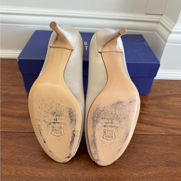 Stuart Weitzman Polly Platinum Peep Toe Party Heels - Picture 3 of 6